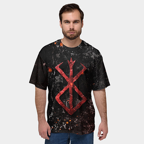 Мужская футболка оверсайз BERSERK LOGO GRUNGE RED / 3D-принт – фото 3