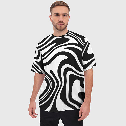 Мужская футболка оверсайз Черно-белые полосы Black and white stripes / 3D-принт – фото 3