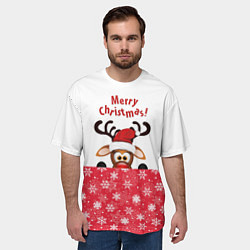 Футболка оверсайз мужская Оленёнок Merry Christmas, цвет: 3D-принт — фото 2