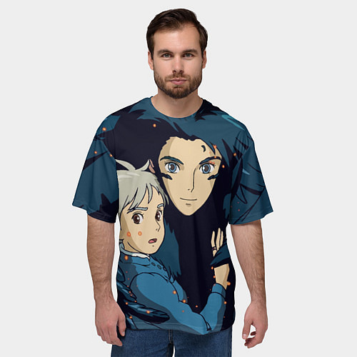 Мужская футболка оверсайз Ходячий замок Софи и Хаул летят / 3D-принт – фото 3