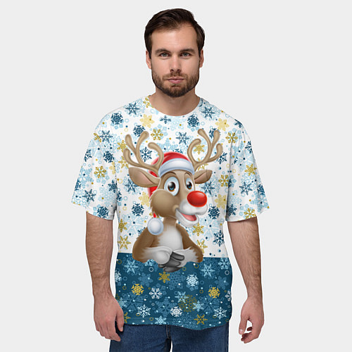 Мужская футболка оверсайз Весёлый Оленёнок / 3D-принт – фото 3