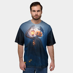 Футболка оверсайз мужская ТЫКВИННЫЙ МОНСТР В ТУМАНЕ ХЕЛЛОУИН, цвет: 3D-принт — фото 2
