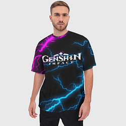 Футболка оверсайз мужская GENSHIN IMPACT NEON FLASH НЕОНОВЫЕ РАЗРЯДЫ МОЛНИЙ, цвет: 3D-принт — фото 2