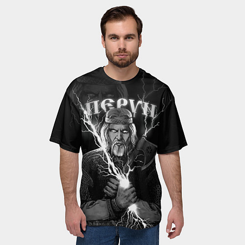 Мужская футболка оверсайз Перун Славянский бог / 3D-принт – фото 3