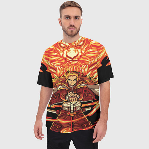 Мужская футболка оверсайз Пламенный столб Ренгоку Кенджуро / 3D-принт – фото 3