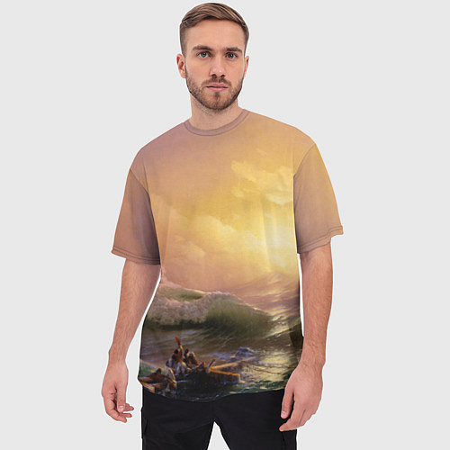 Мужская футболка оверсайз Шторм в море девятый вал / 3D-принт – фото 3