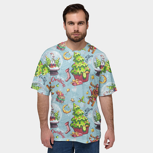 Мужская футболка оверсайз Merry Christmas Pattern / 3D-принт – фото 3