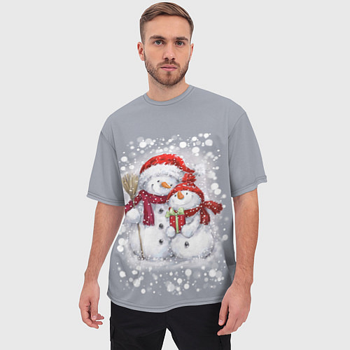 Мужская футболка оверсайз Два снеговика / 3D-принт – фото 3