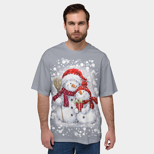 Мужская футболка оверсайз Два снеговика / 3D-принт – фото 3