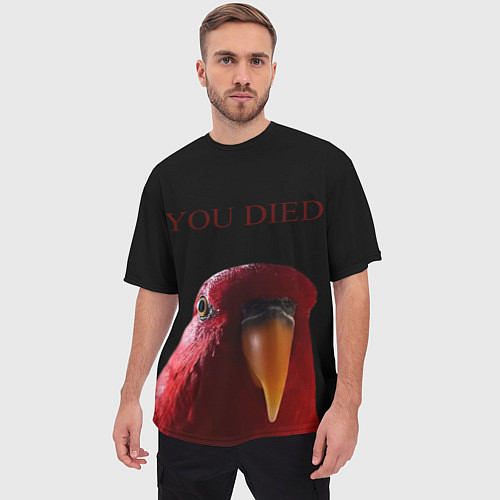 Мужская футболка оверсайз Красный попугай Red parrot / 3D-принт – фото 3