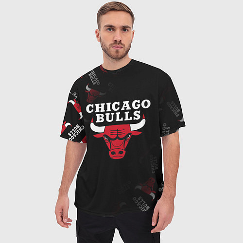 Мужская футболка оверсайз ЧИКАГО БУЛЛС БЫКИ CHICAGO BULLS / 3D-принт – фото 3