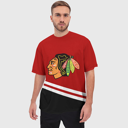 Мужская футболка оверсайз Chicago Blackhawks, NHL / 3D-принт – фото 3