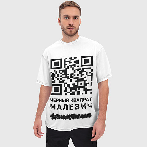 Мужская футболка оверсайз QR - Черный квадрат Малевич / 3D-принт – фото 3