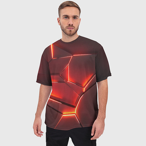 Мужская футболка оверсайз ПЛИТЫ НА НЕОНЕ / 3D-принт – фото 3