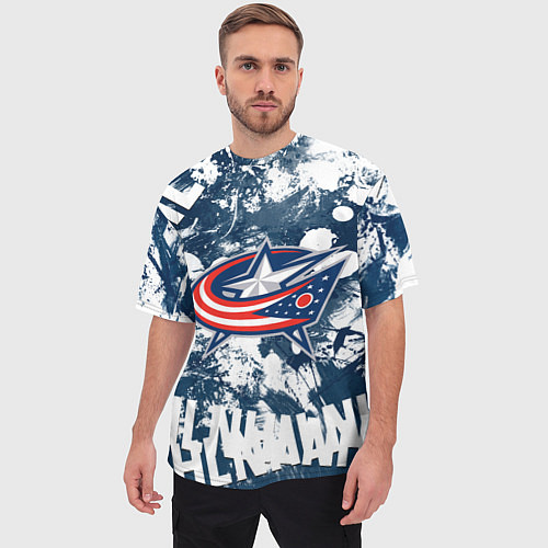Мужская футболка оверсайз Коламбус Блю Джекетс, Columbus Blue Jackets / 3D-принт – фото 3