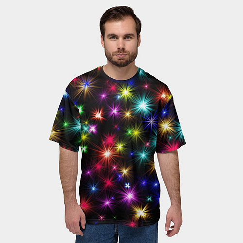 Мужская футболка оверсайз ПРАЗДНИЧНЫЕ ОГОНЬКИ / 3D-принт – фото 3