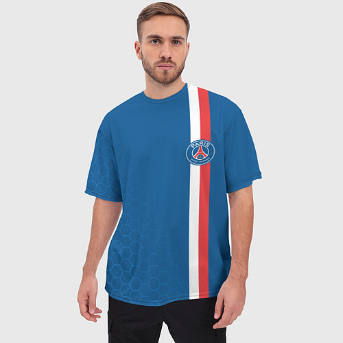 Мужская футболка оверсайз PSG SPORT STRIPES UNIFORM / 3D-принт – фото 3