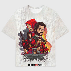 Футболка оверсайз мужская Бумажный дом на бумажном фоне герои и злодеи, цвет: 3D-принт