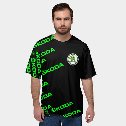 Мужская футболка оверсайз SKODA LINE LOGO STYLE GREEN / 3D-принт – фото 3