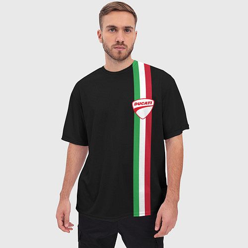 Мужская футболка оверсайз DUCATI MOTOCYCLE ITALY LINE / 3D-принт – фото 3