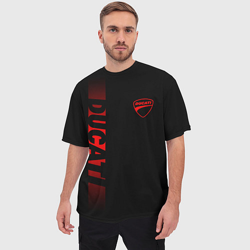 Мужская футболка оверсайз DUCATI BLACK RED LINE / 3D-принт – фото 3