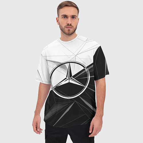 Мужская футболка оверсайз MERCEDES-BENZ МЕРСЕДЕС-БЕНЗ BLACK AND WHITE / 3D-принт – фото 3