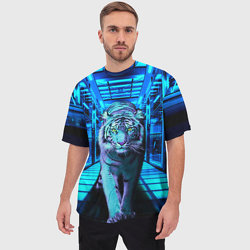 Мужская футболка оверсайз Крадущийся тигр / 3D-принт – фото 3