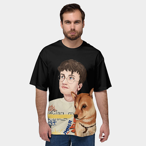Мужская футболка оверсайз Бульвар Депо с пёсиком / 3D-принт – фото 3