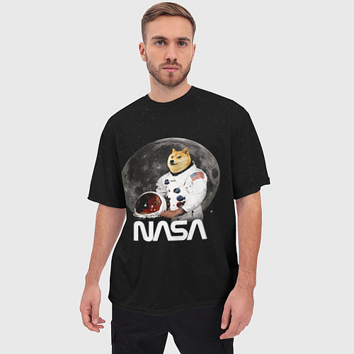 Мужская футболка оверсайз Доги Космонавт Мем Наса Doge / 3D-принт – фото 3