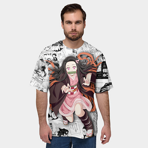 Мужская футболка оверсайз Незуко Камадо на манге / 3D-принт – фото 3