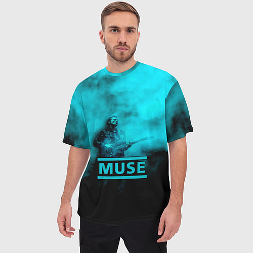Мужская футболка оверсайз Мэттью Беллами бирюзовый туман Muse / 3D-принт – фото 3