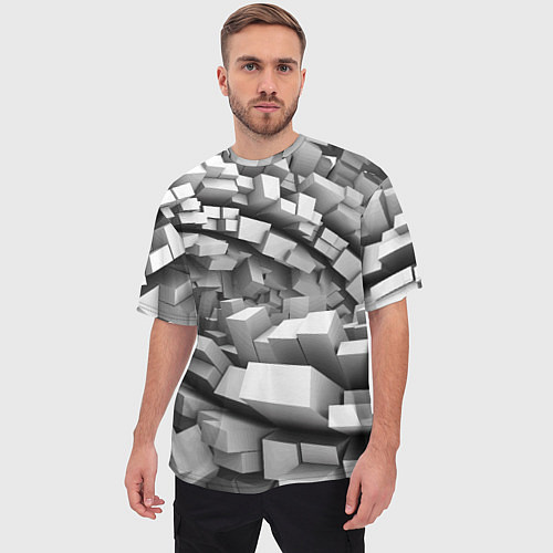 Мужская футболка оверсайз Геометрическая объёмная абстракция / 3D-принт – фото 3