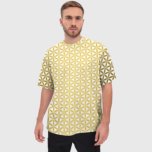 Мужская футболка оверсайз Цветок Жизни золото / 3D-принт – фото 3