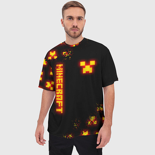 Мужская футболка оверсайз MINECRAFT ОГНЕННЫЙ КРИПЕР / 3D-принт – фото 3