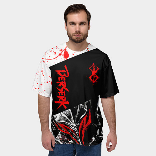 Мужская футболка оверсайз Берсерк черная маска с логотипом / 3D-принт – фото 3
