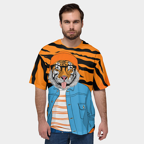 Мужская футболка оверсайз Тигр фурри на стиле / 3D-принт – фото 3