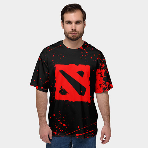 Мужская футболка оверсайз DOTA 2 БРЫЗГИ КРАСОК ДОТА 2 ЛОГО / 3D-принт – фото 3