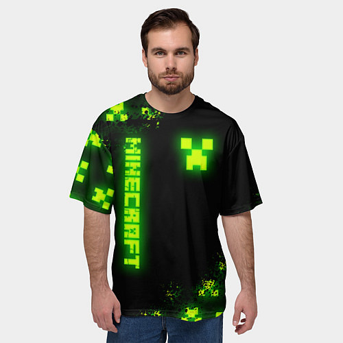 Мужская футболка оверсайз MINECRAFT NEON LOGO CREEPER / 3D-принт – фото 3