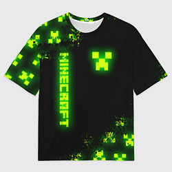 Мужская футболка оверсайз MINECRAFT NEON LOGO CREEPER