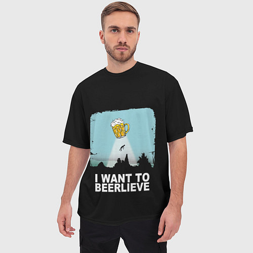 Мужская футболка оверсайз I WANT TO BEERLIEVE Я ВЕРЮ В ПИВО / 3D-принт – фото 3