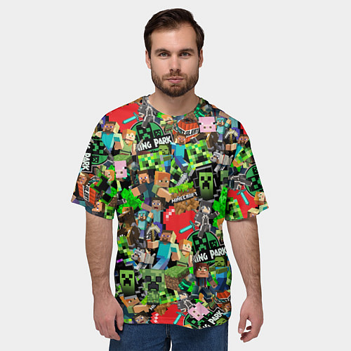 Мужская футболка оверсайз МАЙНКРАФТ ВСЕ ГЕРОИ И ПРЕДМЕТЫ / 3D-принт – фото 3