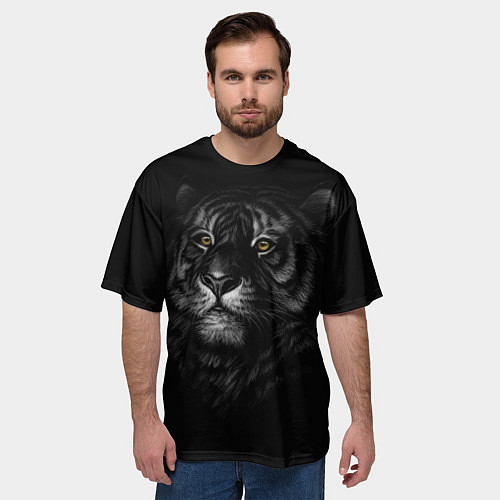Мужская футболка оверсайз Голова хищного тигра / 3D-принт – фото 3