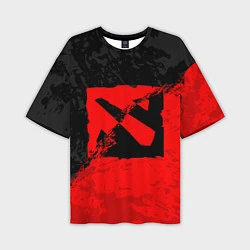 Мужская футболка оверсайз DOTA 2 RED BLACK LOGO, БРЫЗГИ КРАСОК