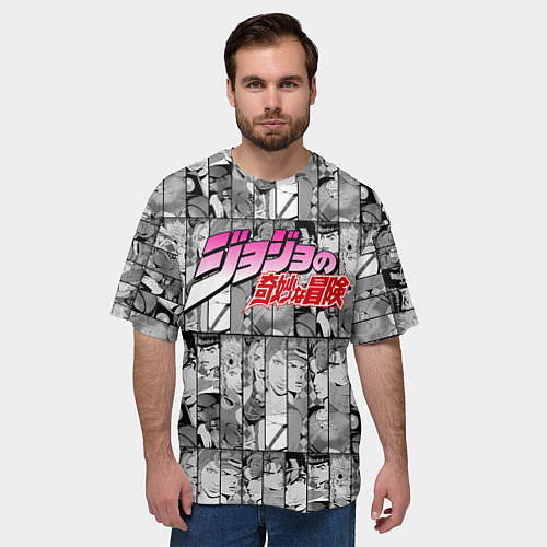 Мужская футболка оверсайз JOJOS BIZARRE ADVENTURE ЧЁРНО БЕЛОЕ / 3D-принт – фото 3