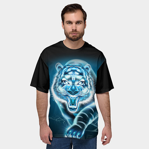 Мужская футболка оверсайз НЕНОНОВЫЙ ТИГР 2022 NEON TIGER NEW YEAR / 3D-принт – фото 3