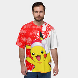 Футболка оверсайз мужская НОВОГОДНИЙ ПИКАЧУ, ЗИМА БЛИЗКО, цвет: 3D-принт — фото 2