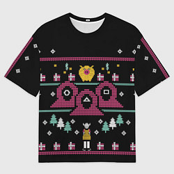 Футболка оверсайз мужская ИГРА В КАЛЬМАРА НОВОГОДНЯЯ, цвет: 3D-принт