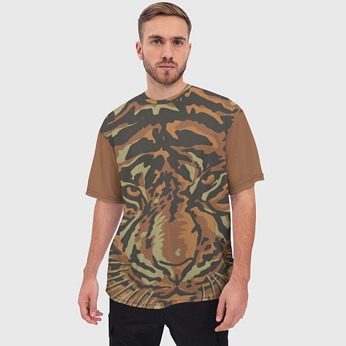 Мужская футболка оверсайз Морда тигра на весь экран / 3D-принт – фото 3