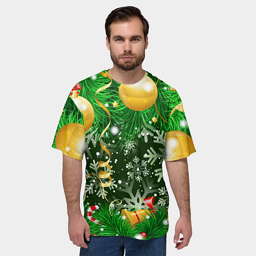 Мужская футболка оверсайз Новогоднее Настроение Елка / 3D-принт – фото 3