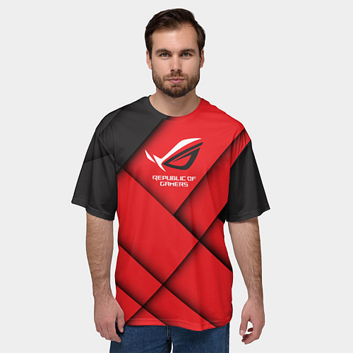 Мужская футболка оверсайз ROG - republic of gamers / 3D-принт – фото 3